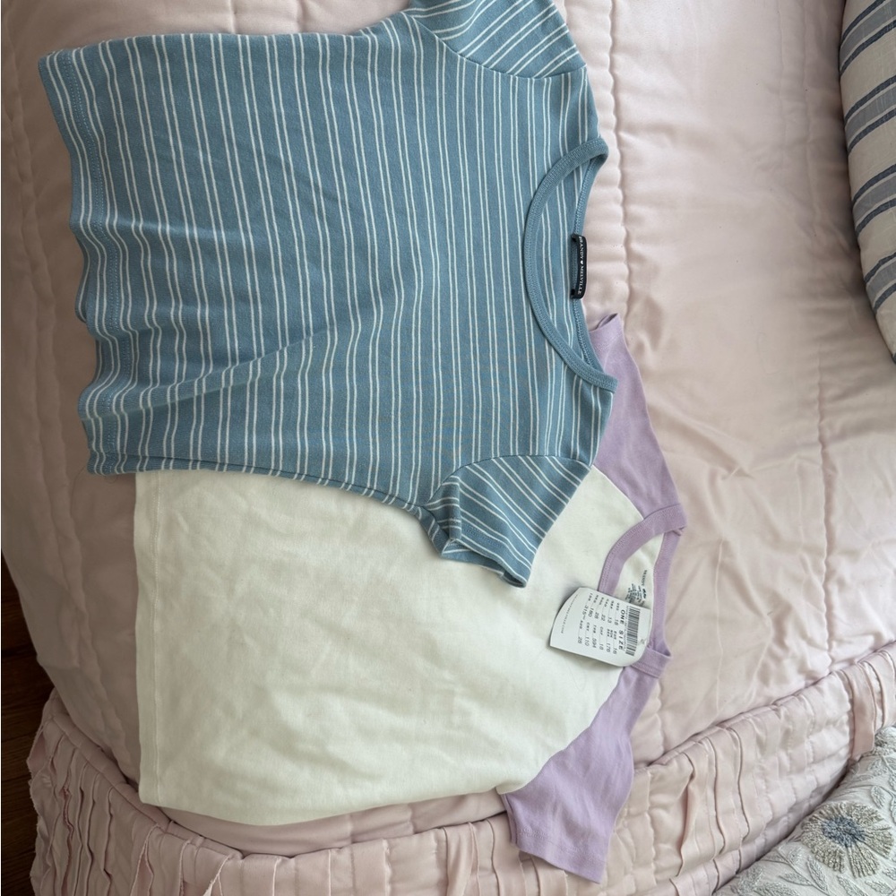 Brandy Melville Blue Striped and Purple White Tees